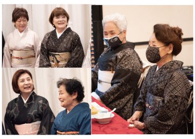 「大島紬を着る会」の写真です。社員もお客様もみんな大島紬の着物を着用しています！